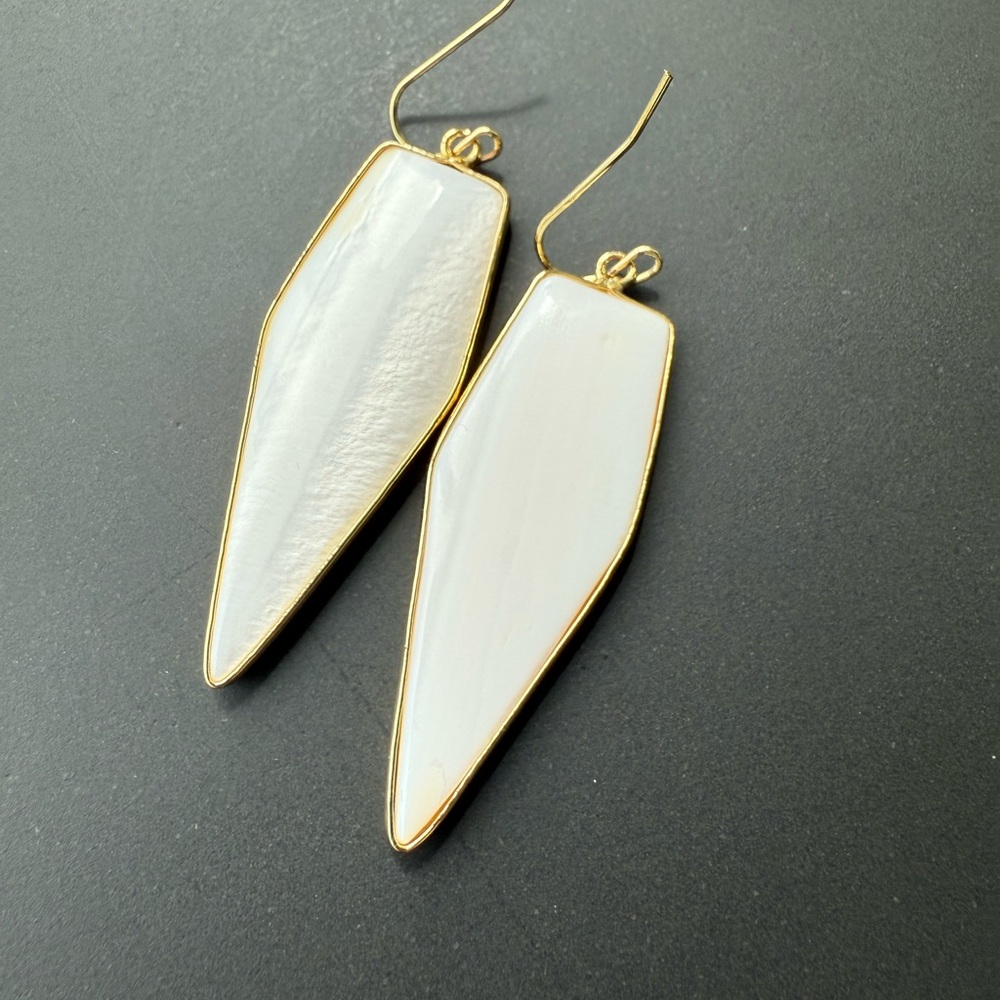 Geometric Gold and White Dangle Earrings